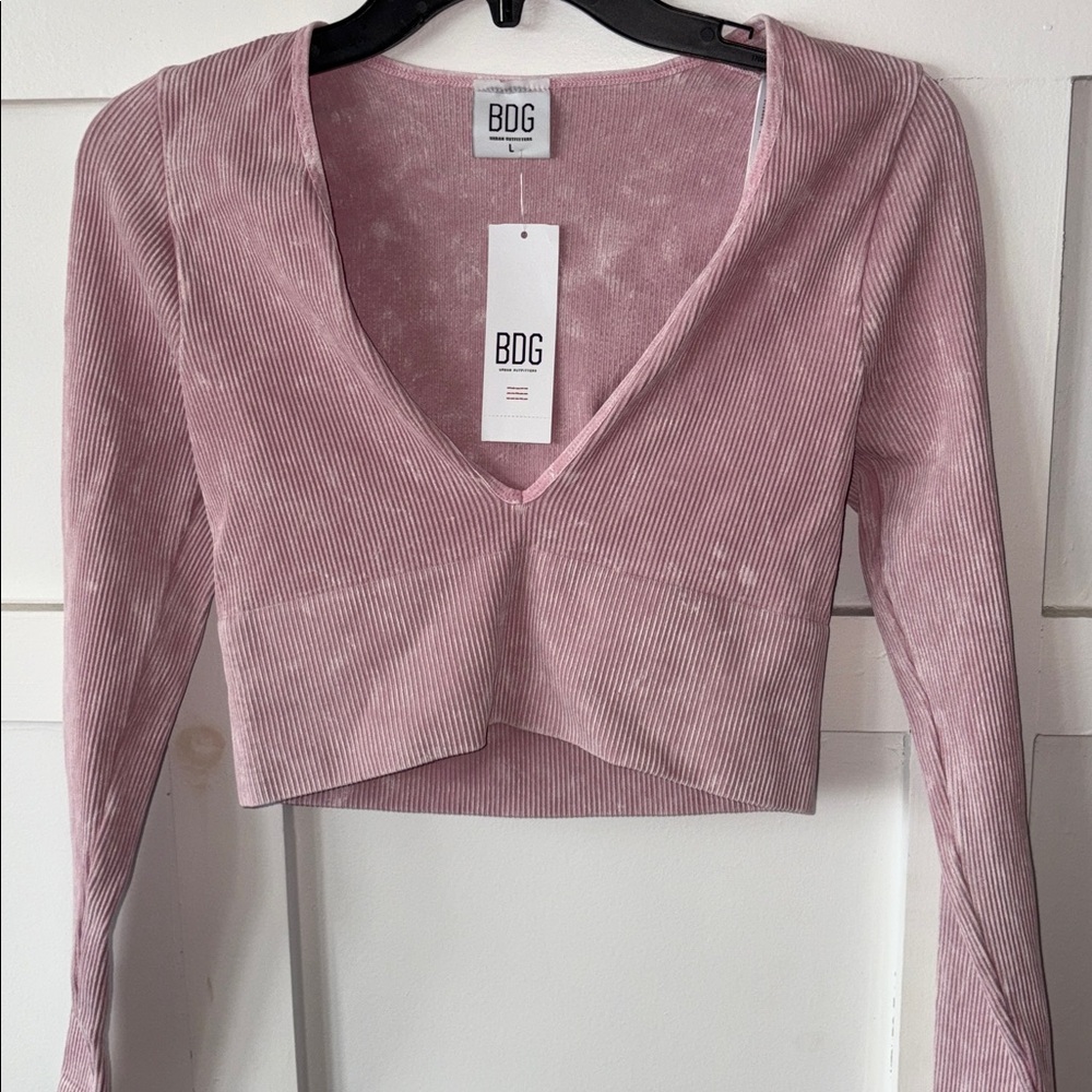 BDG Urban Outfitters Mauve Ribbed Long Sleeve Crop Top Size Large NWT